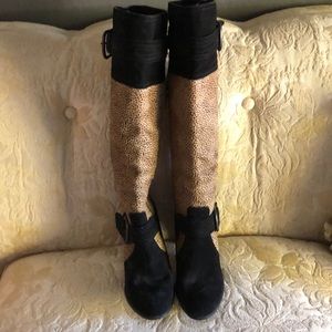 Born pony hair/suede high heel boots